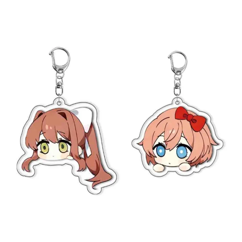 Anime Doki Doki Literature Club DDLC Acrylic Keychain Monika Sayori Q Version Keyring Backpack Pendant Halloween Gift for Gamers