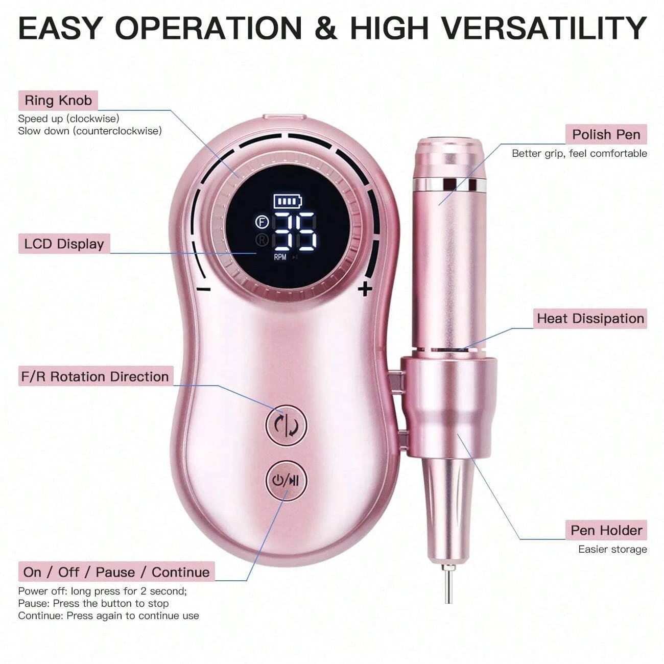 Ponceuse électrique portable pour manucure et polissage des ongles, aste, 35000 tr/min, dissolvant, ensemble de perceuse, salon de manucure