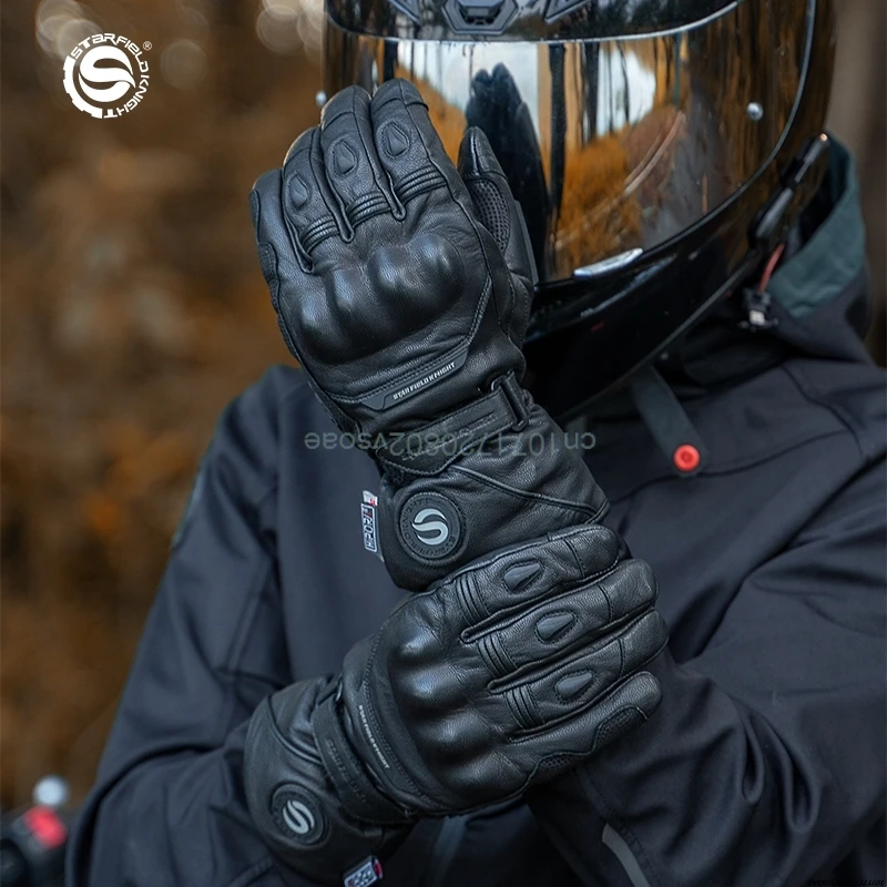 الرجال دراجة نارية قفازات التدفئة يندبروف قفازات ساخنة التزلج على الجليد الصيد الصيد مقاوم للماء قفازات جلدية حقيقية ساخنة