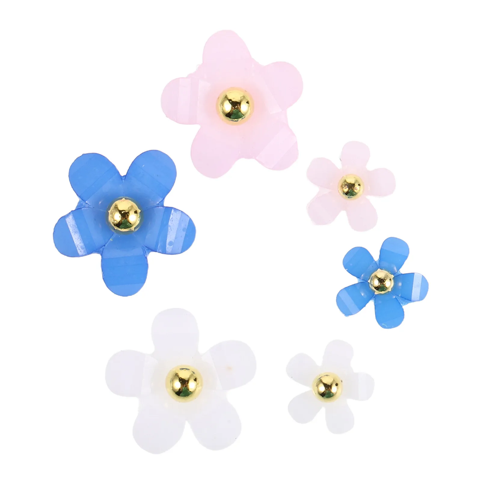 6 Bags Flower Nail Art Charms Resin 3D Five-Petal Flowers Gold Silver Beads Mini Floral Embellishments Nail Decoration
