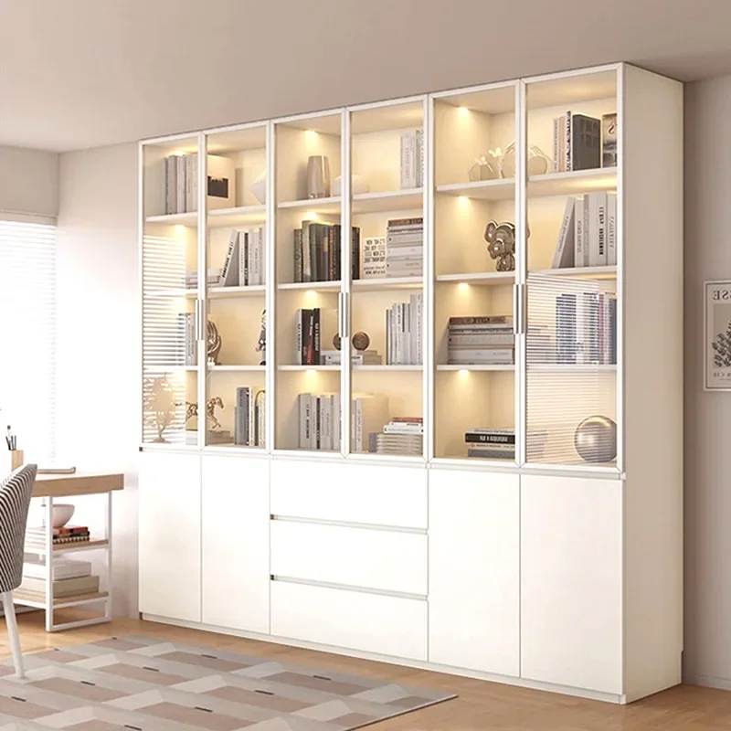 ENF grade European pine board bookcase with glass door figure display cabinet household living room study dust storage locker