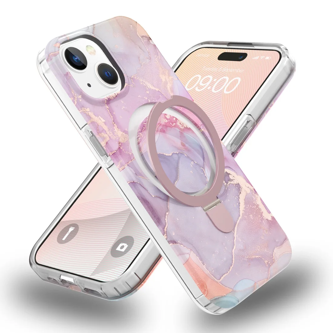 Fit iPhone 15 Plus Marble pattern with Magnetic Invisible Stand compatible With MagSafe Shockproof Slim Phone Case For iPhone 15