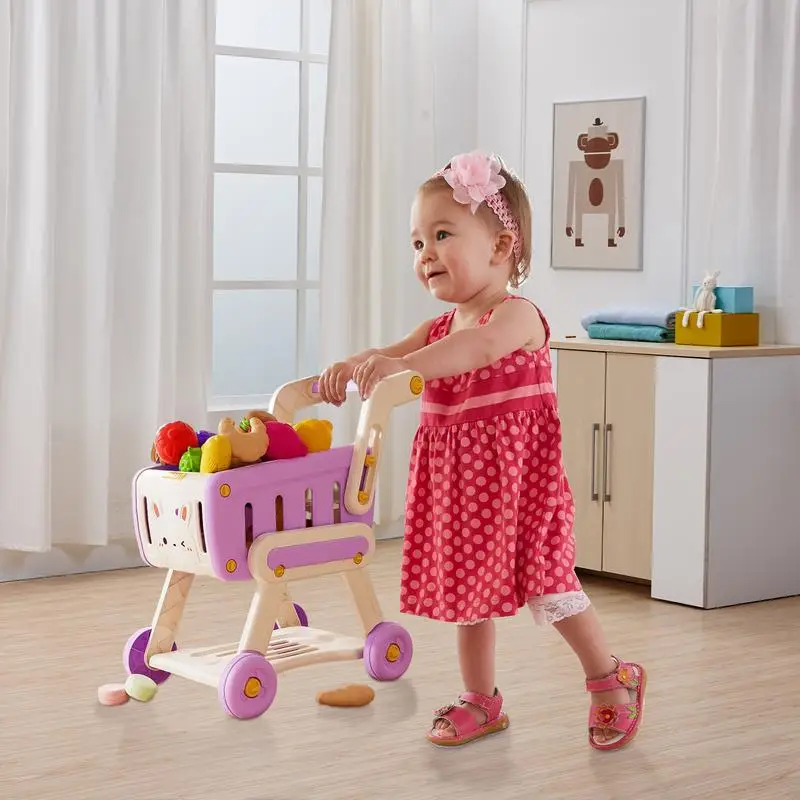 

Toy Shopping Cart Kids Shopping Cart with Pretend Food Interactive Kids Shopping Cart Role Play Game for Toddler Boys Girls Kids