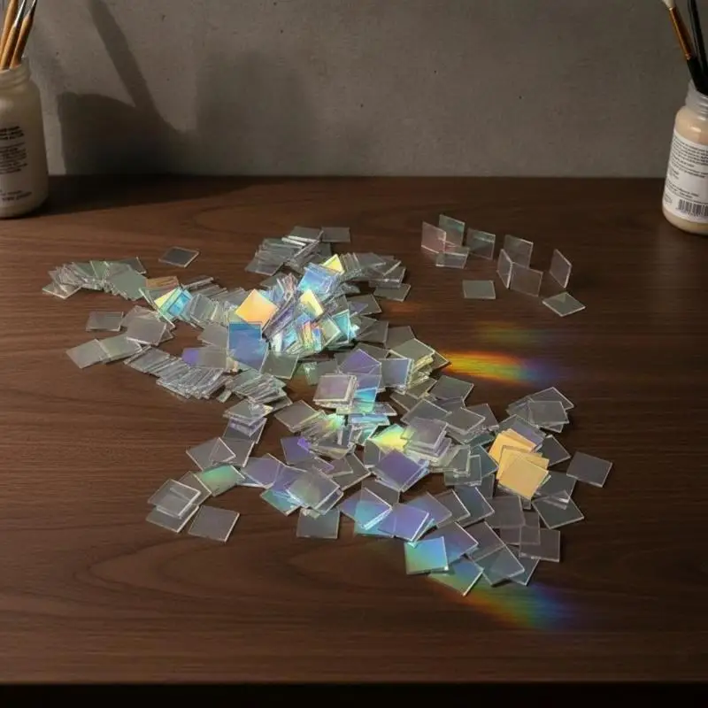 100Pcs Holographic Rainbow Acrylic Sheet Laser Cut Iridescent Color DIY Craft Decor Piece For Art Handmade Wall Ornament Projec