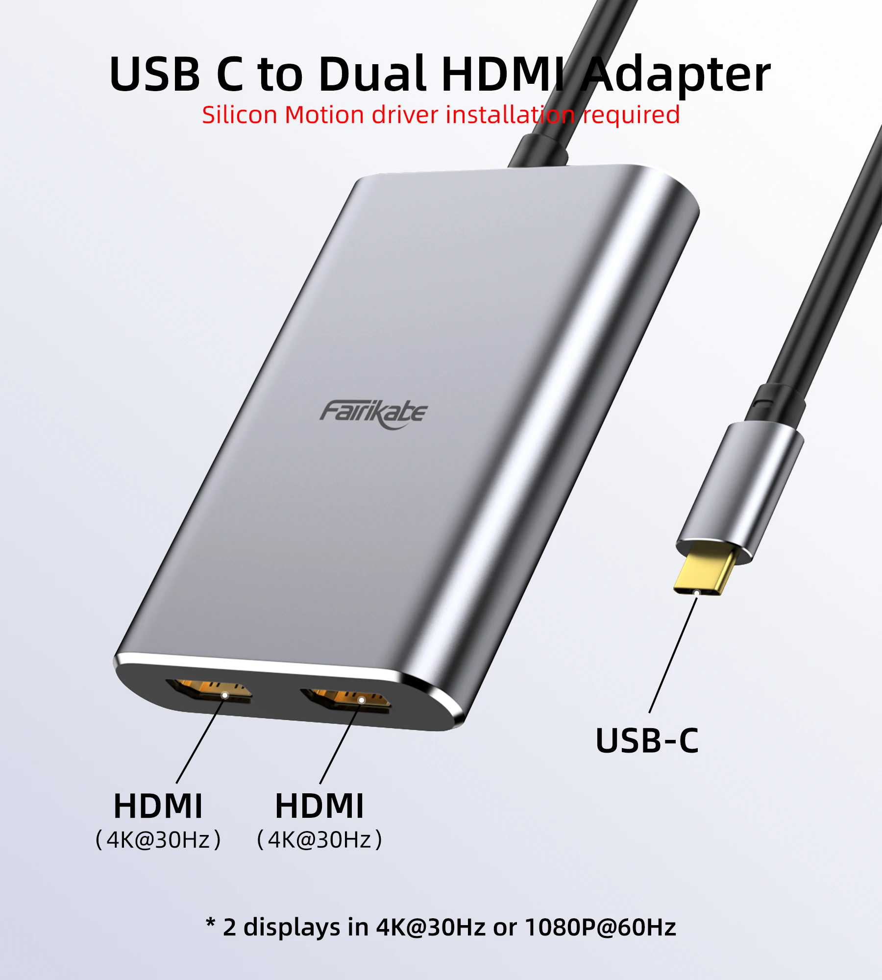 Imagem -03 - Fairies-usb c para Hub Hdmi para Monitores tipo c para Dual Hdmi Splitter Mst Macbook Macos Windows Laptop 4k 30hz 1080p 60hz