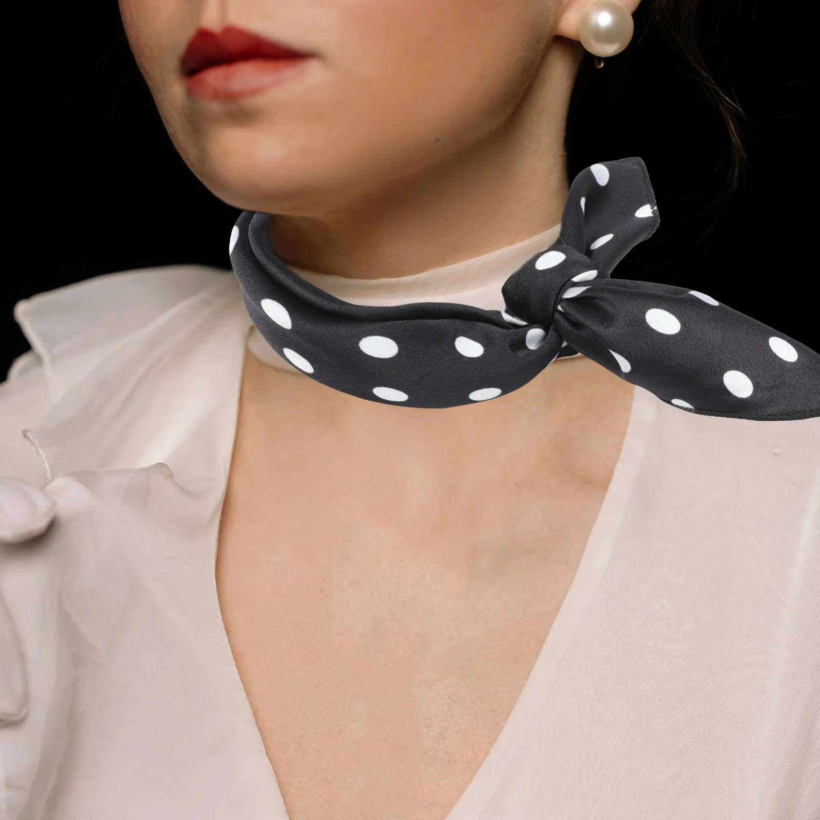 

4pcs Retro Dot Scarves Satin Hairbands Women Smooth Texture Decorative Headwear Accessories Black White Red Blue