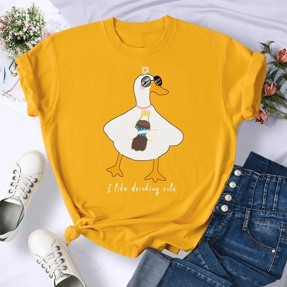 Koszulki damskie z nadrukiem okularów przeciwsłonecznych, kaczki i drinków, letnie koszulki, odzież hip-hopowa, damskie koszulki z krótkim rękawem