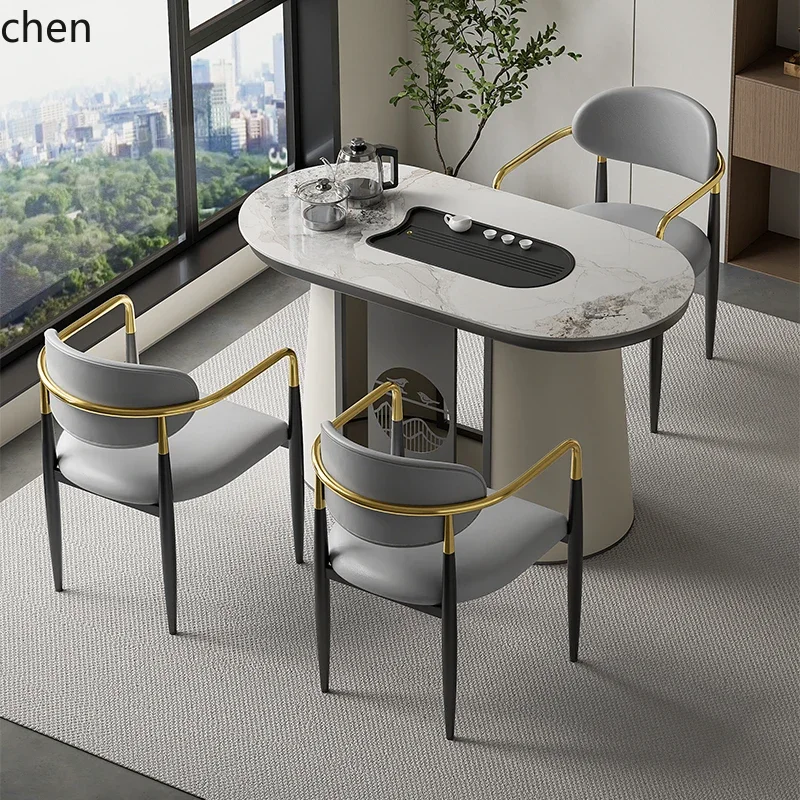 W5.19 LQC simple rock slab tea table and chair combination office small coffee table stone slab tea table kettle integrated