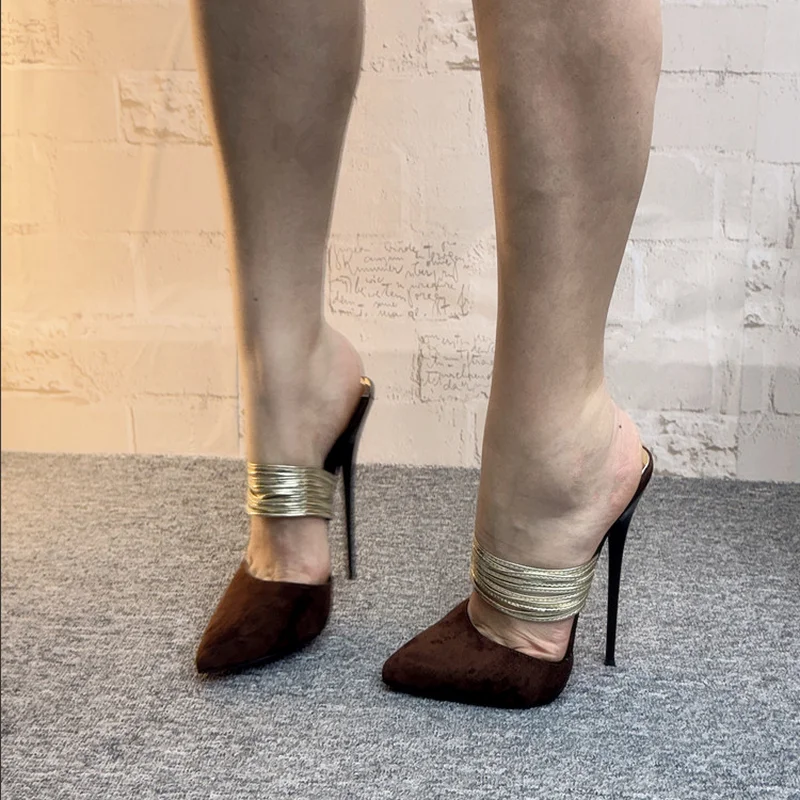 

Новый дизайн, шлепанцы на высоком каблуке 16/14 см, тапочки флока, фетиш-прикроватные туфли для косплея, острый носок, красный, черный, размер 36-46, индивидуальный цвет