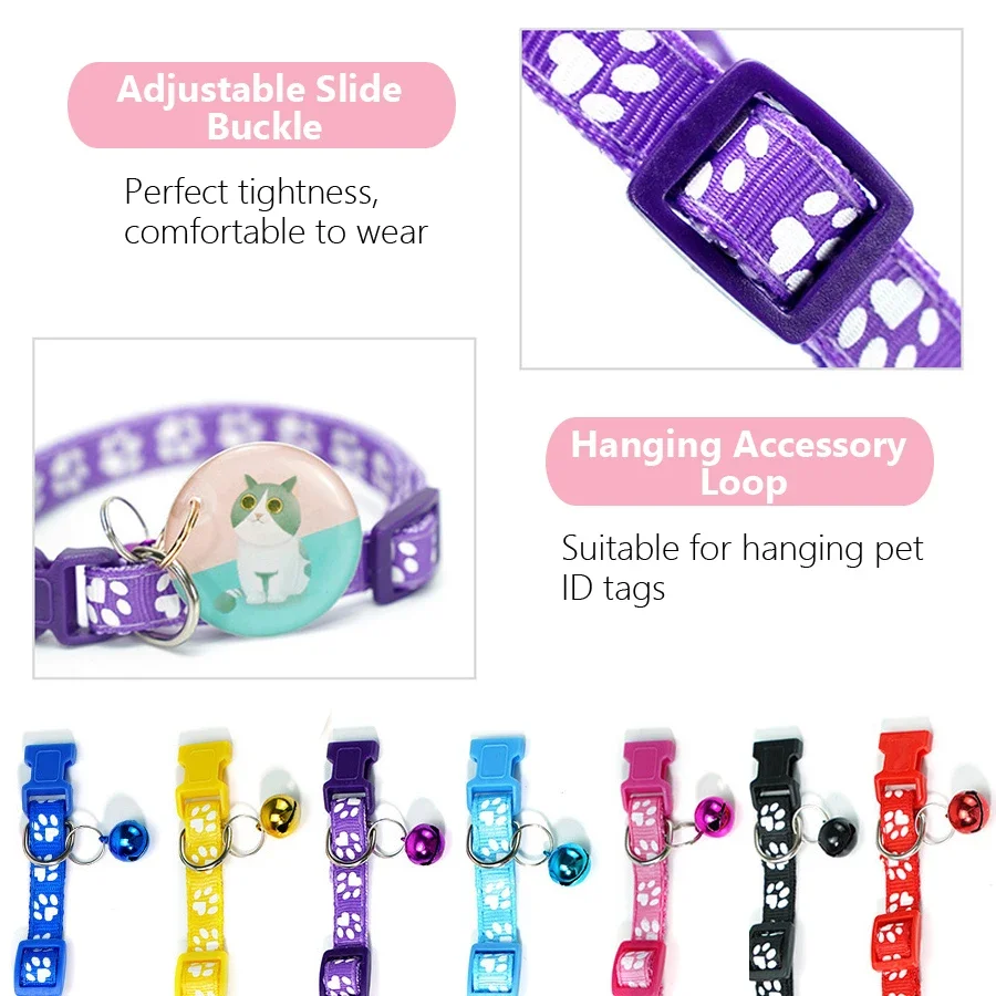 Verstellbares Fußabdruck-Halsband für Welpen, kleine Hunde, Kätzchen, Katzen mit Glocke, niedliches, weiches Halsband für den täglichen Gebrauch, 1/5 Stück – Detail 5