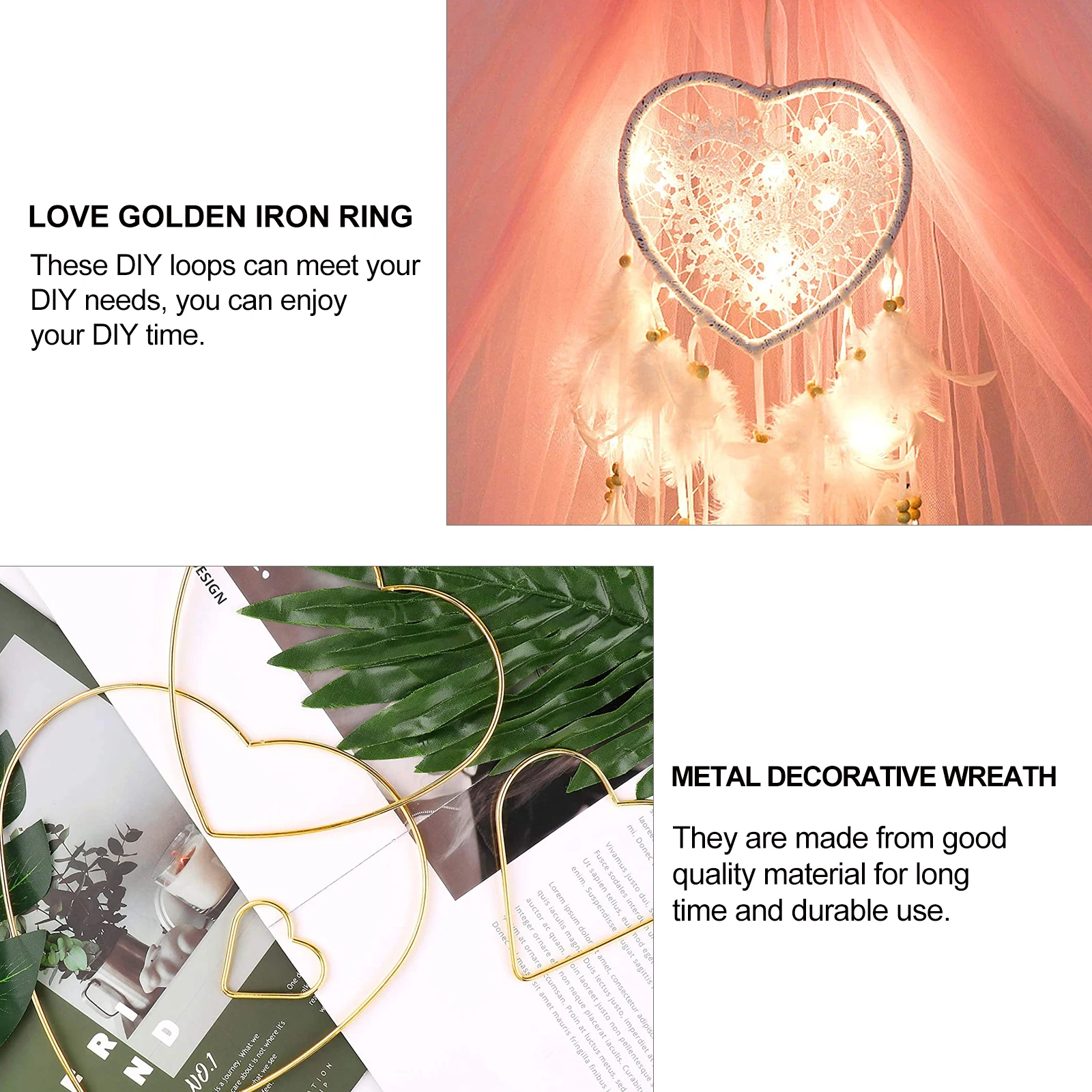 

12Pcs Metal Heart-Shaped Iron Loops DIY Decorative Rings Creative Dreamcatcher Craft Supplies Heart-Shaped Ring