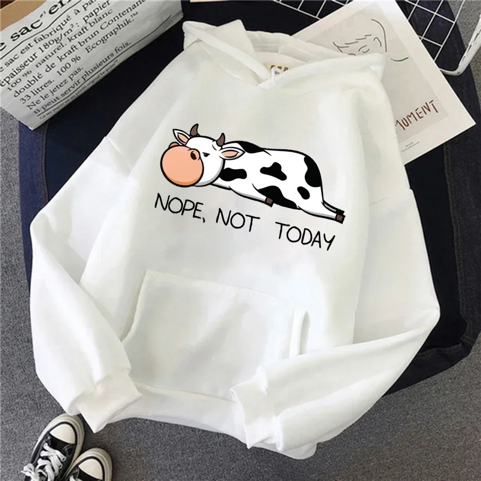 

2023Spring Autumn Women Pullovers Hoodie Nope Not Today Funny Cows Print Hoodies Hip Hop Streetwear Kawaii Women Sweatshirts