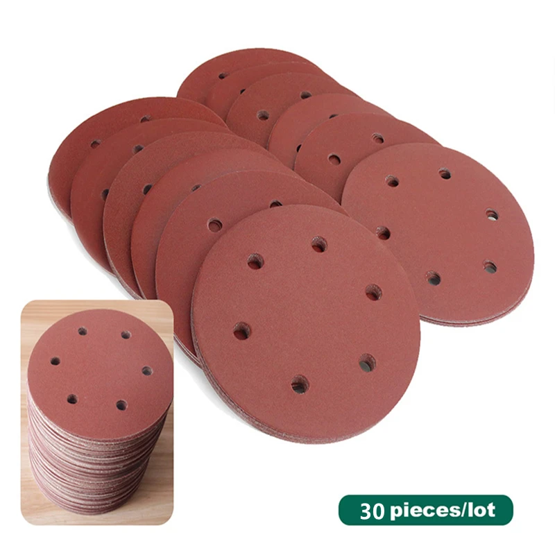 New 30pcs Sandpaper  225mm 6-hole Sanding Paper100-320grit Electric Wall Polisher Sander Polishing Drywall Sander Hook and Loop