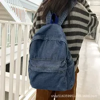 Retro Washed Denim Large Capacity Backpack Casual Style Middle School High School Students Can Match Bookbag Fashion Zipper