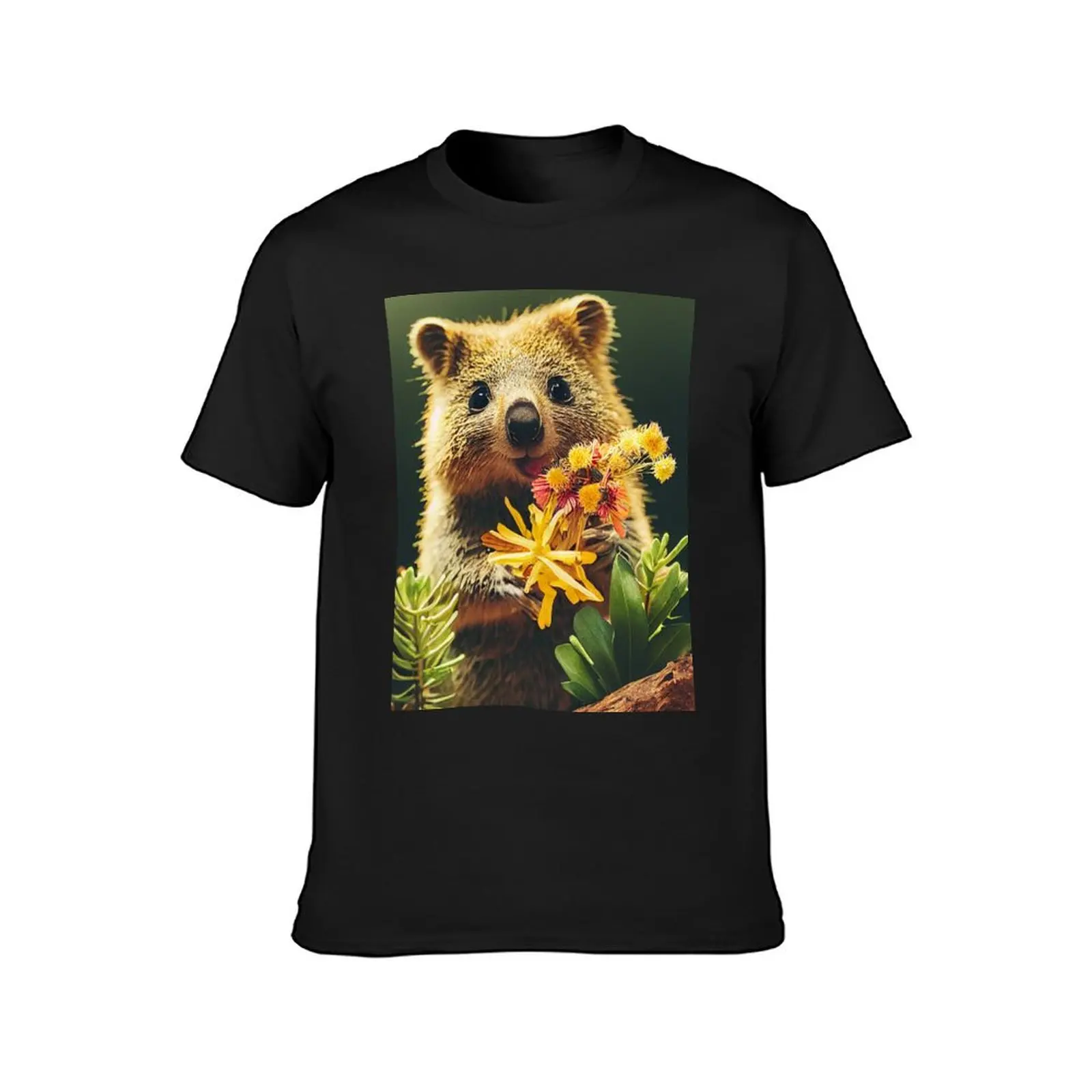 Cute quokka with Australian wild flowers T-Shirt kawaii clothes anime clothes mens clothing