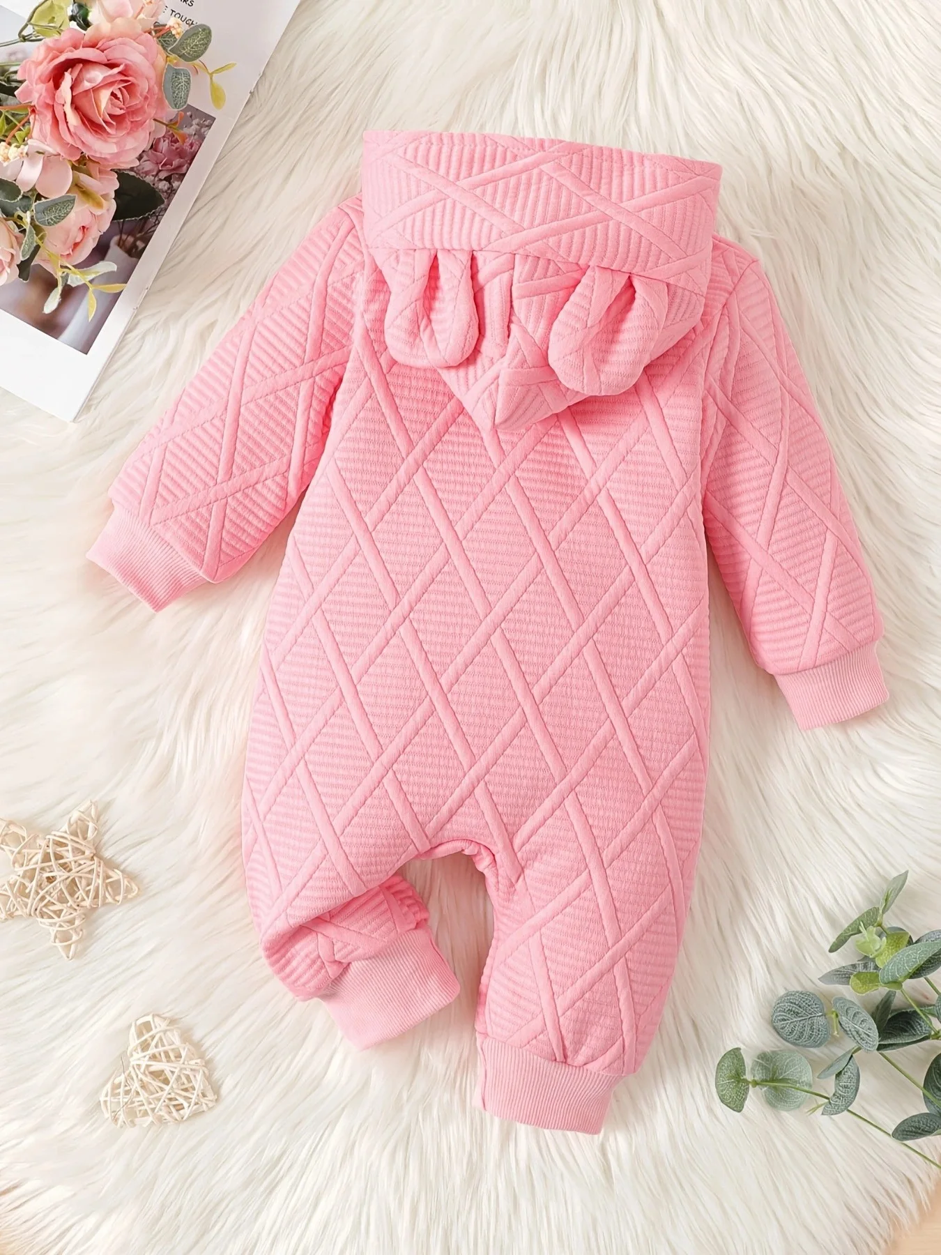 0-18 months Spring and Autumn New Newborn Baby Girl Cute Ear Lining Cloth Fragmented Flower Print Long Sleeve Thickened jumpsuit