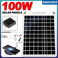 100W Waterproof Solar Panel Portable Dual USB 5V Solar Charger for Outdoor Camping Home Emergency Phone Power Bank Charging