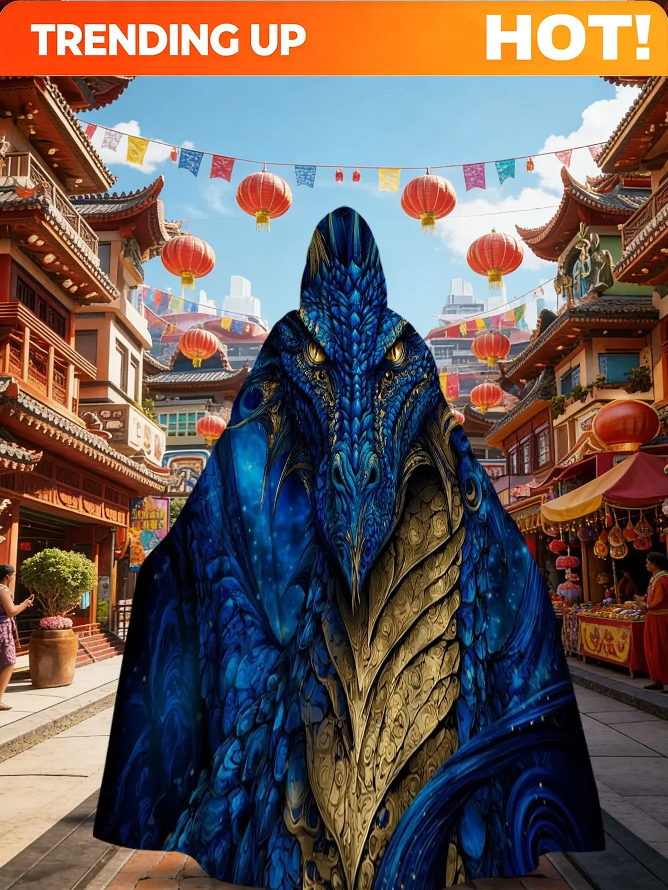 Customization 1pc 1pcs Retro Full-Body Blue Dragon Hooded Robe - Hooded Cloak Costume Suitable For Cosplay, Themed Parties, Goth