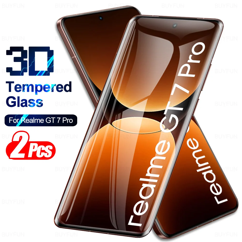 2Pcs 3D Curved Tempered Glass Film For Realme GT 7 Pro 5G 2024 Realmy GT7 7Pro Realmi GT7pro 6.78'' Black Edge Screen Protector