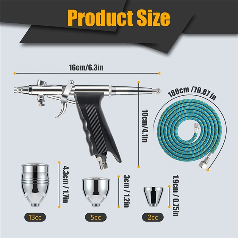 ABBP-Kit de aerógrafo con gatillo de doble acción, agujas de 0,3/0,5/0,8Mm, vasos de pintura de 2/5/13Cc, pistola de aerógrafo para tatuaje de pastel de uñas