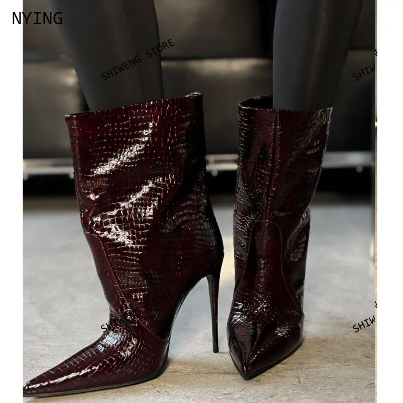 

2026 Women Sexy Stiletto Short Boots For Women Pointed Toe Modern Boots Women Pu Leather High Heels Ankle Boots Woman 44