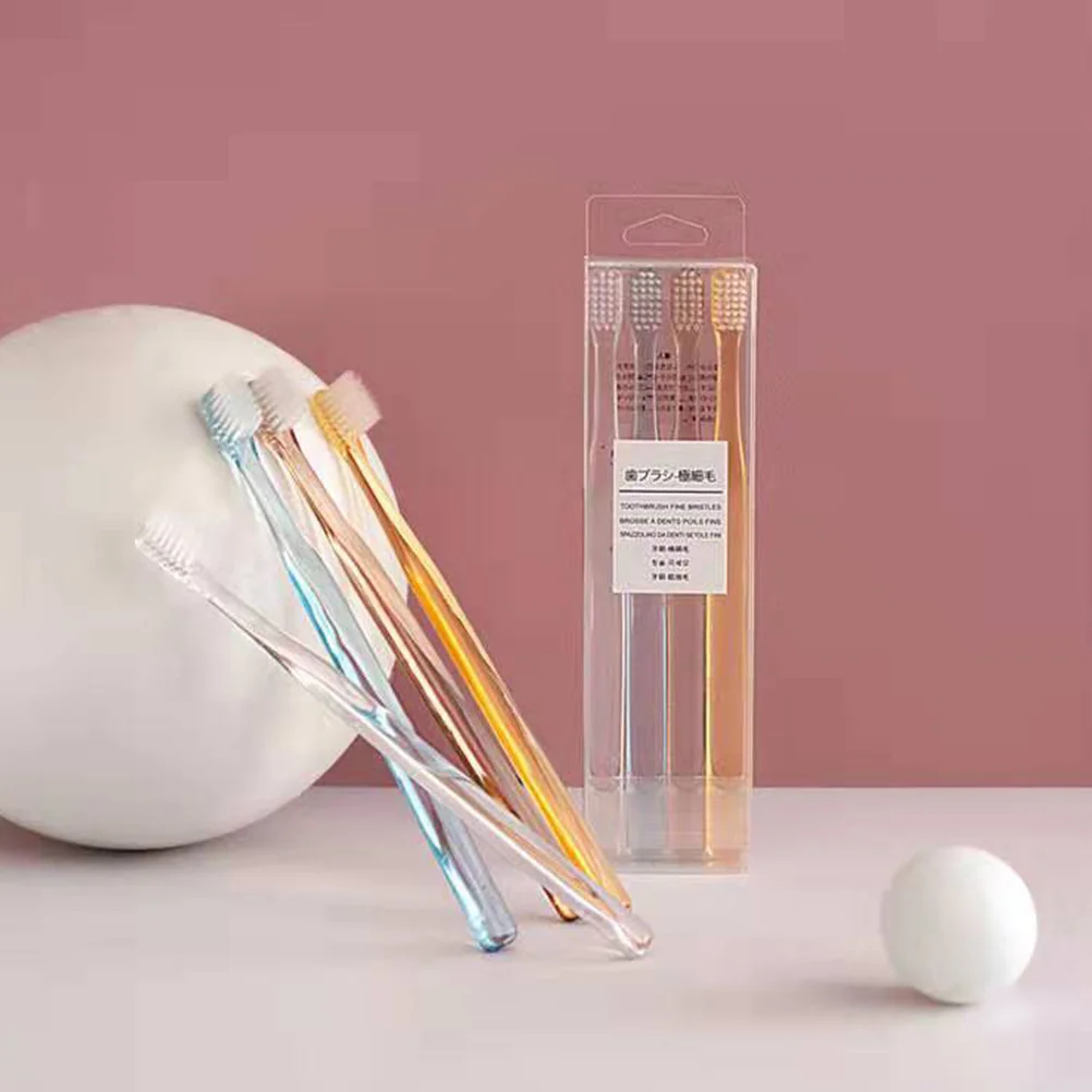 8 قطعة فرشاة أسنان ذات شعيرات ناعمة كريستال مقبض بلاستيكي شفاف قبضة مريحة طويلة للسفر المنزل استخدام مجموعة فرشاة الأسنان الكبار #4