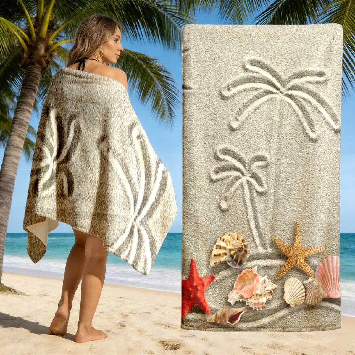 Palm Shell Beach Towel Soft Lightweight Absorbent for Beach Pool Camping Surfing Summer Essential Gift