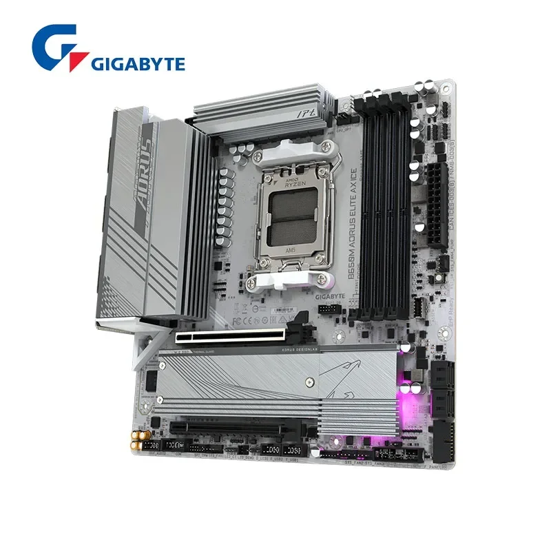 Gigabyte AMD R7 7800X 3D+B650M AORUS ELITE AX ICE Double Channel AM5 slot White motherboard 128GB Memory DDR5 Wi-Fi 6E PCIe 5.0