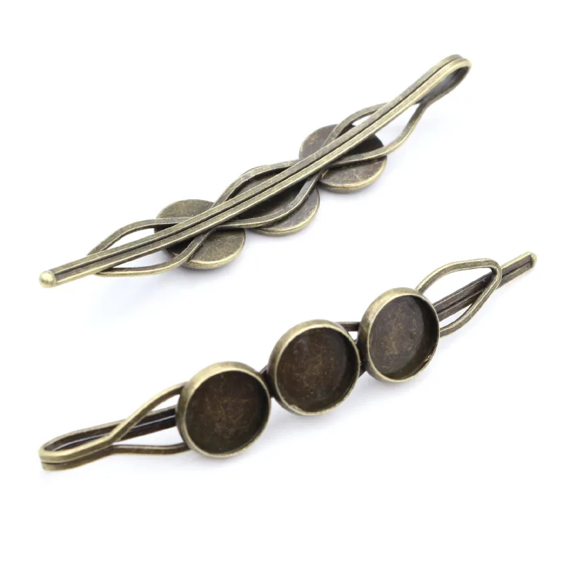 10mm 10pcs High Quality Three 10mm Cameo Bronze Plated Copper Material Hairpin Hair Clips Base Setting Cabochon Cameo