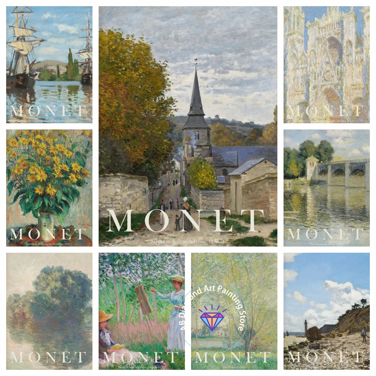 

AB Diamond Art Painting Kit Claude Monet Famous Artist Classic Masterpiece Collection Embroidery Mosaic Cross Stitch Home Decor