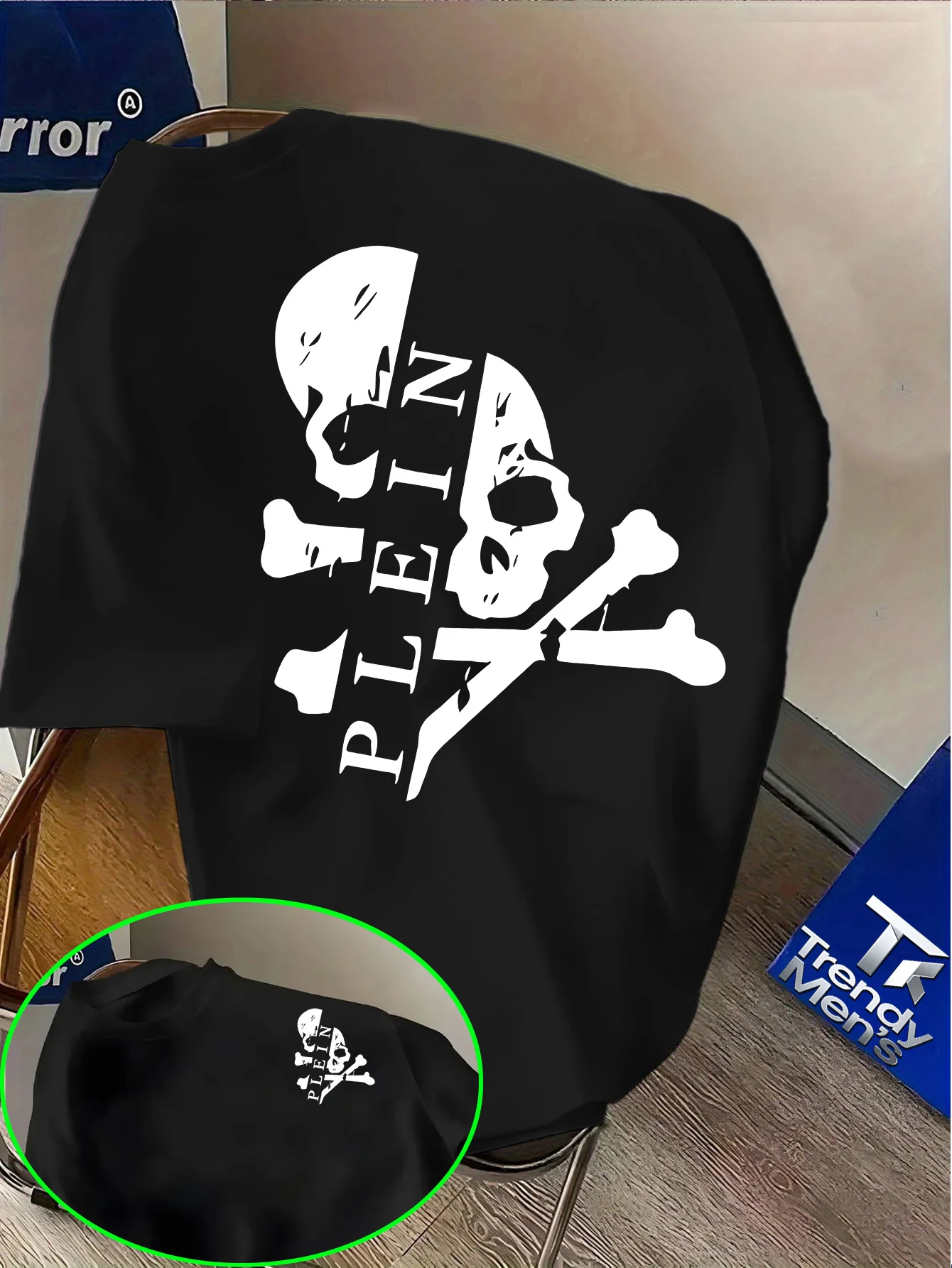 

Trend Pattern Skull Monogram Print Round Neck Short Sleeve Top Casual Loose Cotton T-shirt for Men and Women Daily Wear