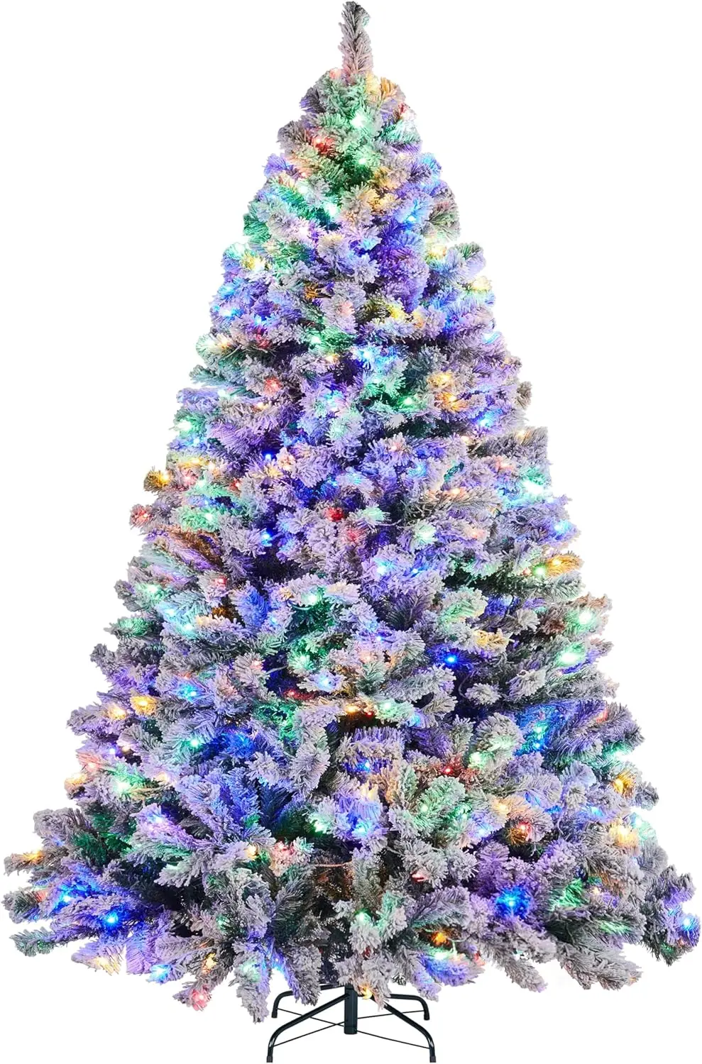 

6ft Pre-lit Spruce Artificial Christmas Tree Snow Flocked Hinges Tree with 250 Multicolor LED Lights & 820 Branch Tips