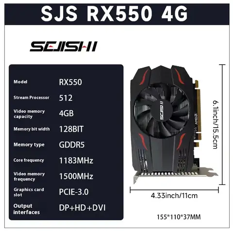 SEJISHI Grafikkarte RX 550 4 GB Grafikkarten 128 Bit GDDR5 AMD GPU RX550 4 GB Mining Gaming Karte für Video PCI-E 3.0X16