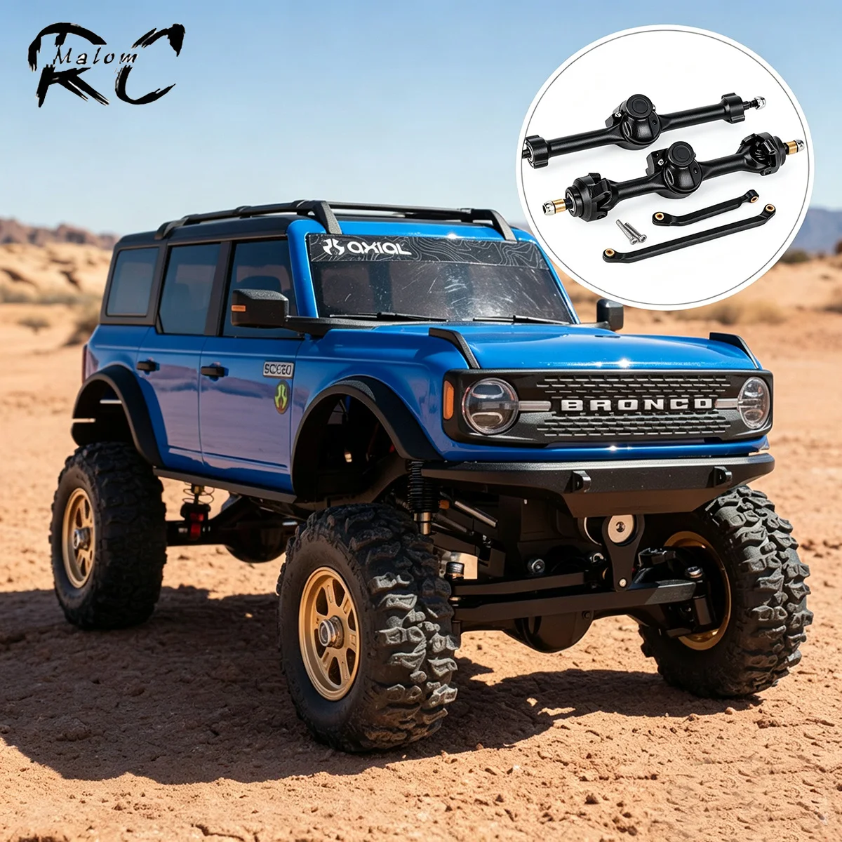 Axial SCX30 1/30 +5mm Wide Aluminum Axle Set – Front Rear CNC Machined Upgrade for RC Crawler