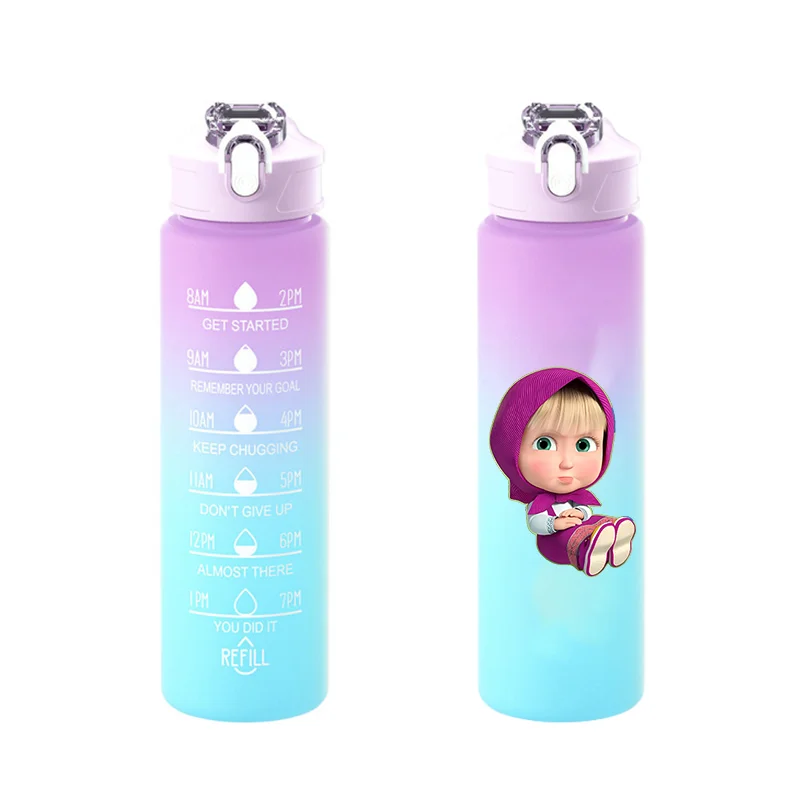 750ML Mashas and The Bear  Gradient Color Water Cup Popular Print Girls Drinking Bottle Women Outdoor Portable Strawing Bottles view 6