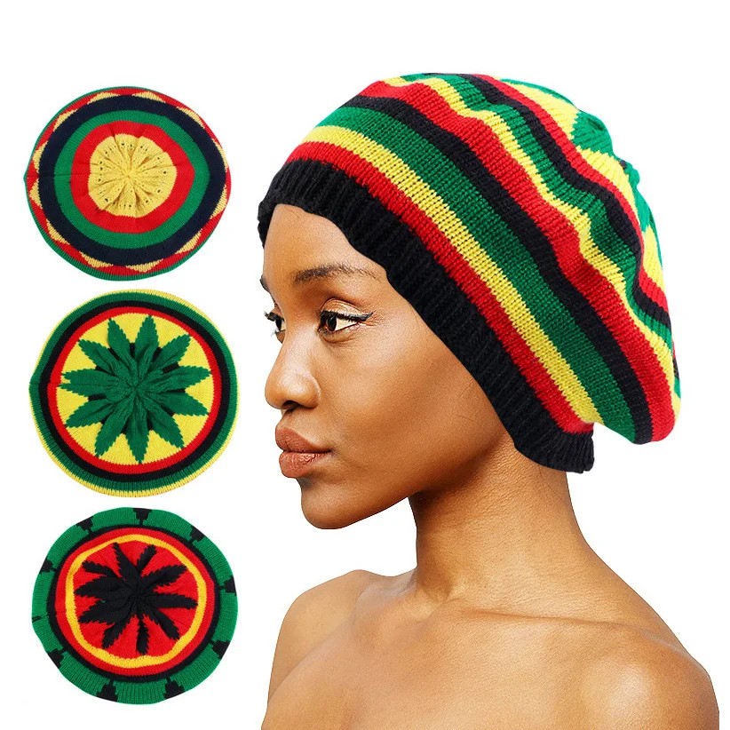 

European and American Popular Jamaican Rainbow Reggae Hat Beret Autumn and Winter Same Style for Men and Women