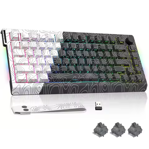 Womier Q75 QMK/VIA 3-Modes Creamy Mechanical Keyboard Wireless RGB Custom Hot Swappable Gaming Keyboard with Strap for Win Mac