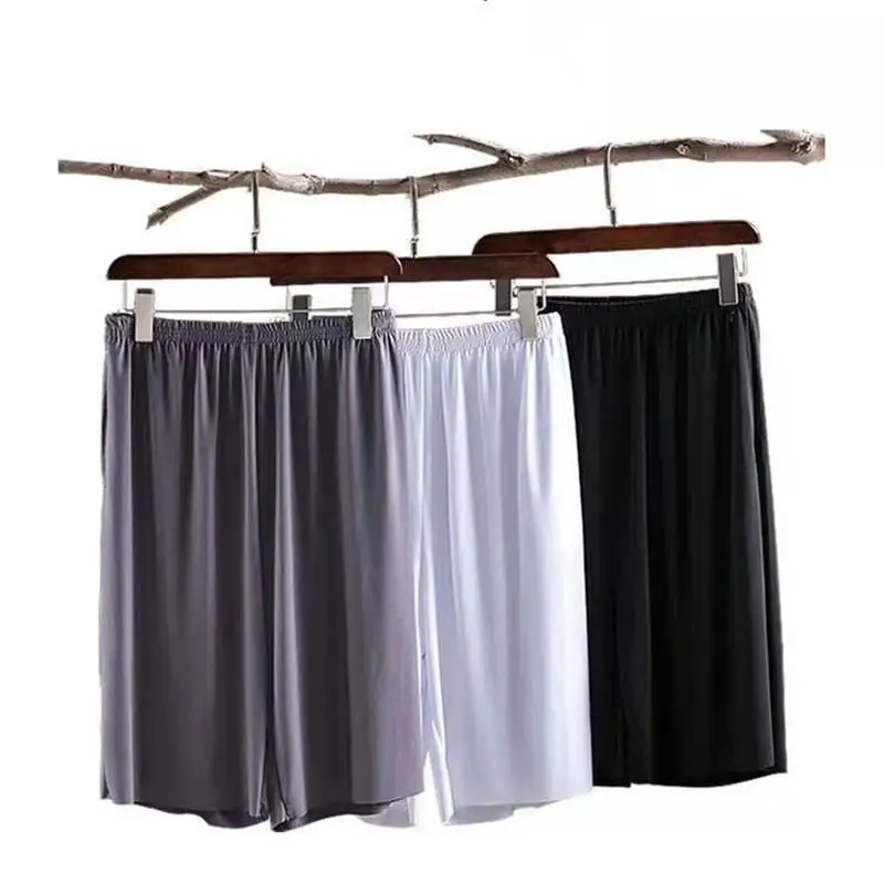 Shorts Masculinos Kadet de Seda Gelada para Verão, Pijama Esportivo Casual Preto de Comprimento Médio com Forro de Lã Grosso ...