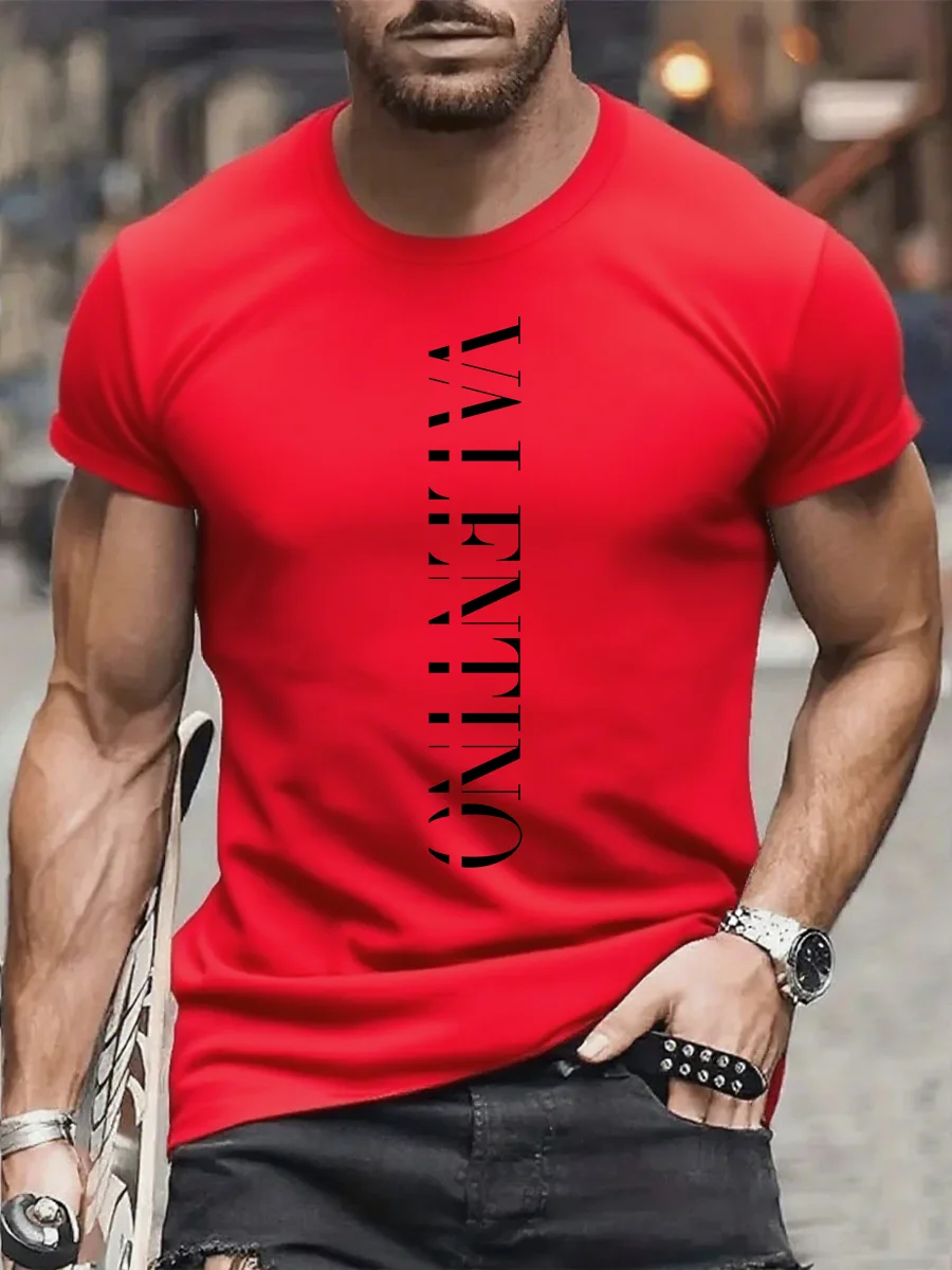 تي شيرت رجالي صيفي برقبة دائرية وأكمام قصيرة مطبوع من العلامة التجارية الفاخرة - ملابس الشارع للصيف، قميص رجالي أصلي