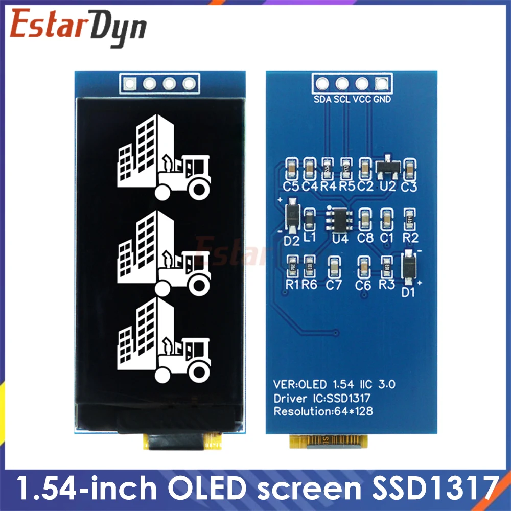 1.54 Inch OLED Display 64x128 SSD1317, 4-Pin I2C SPI Interface white Screen Module for DIY