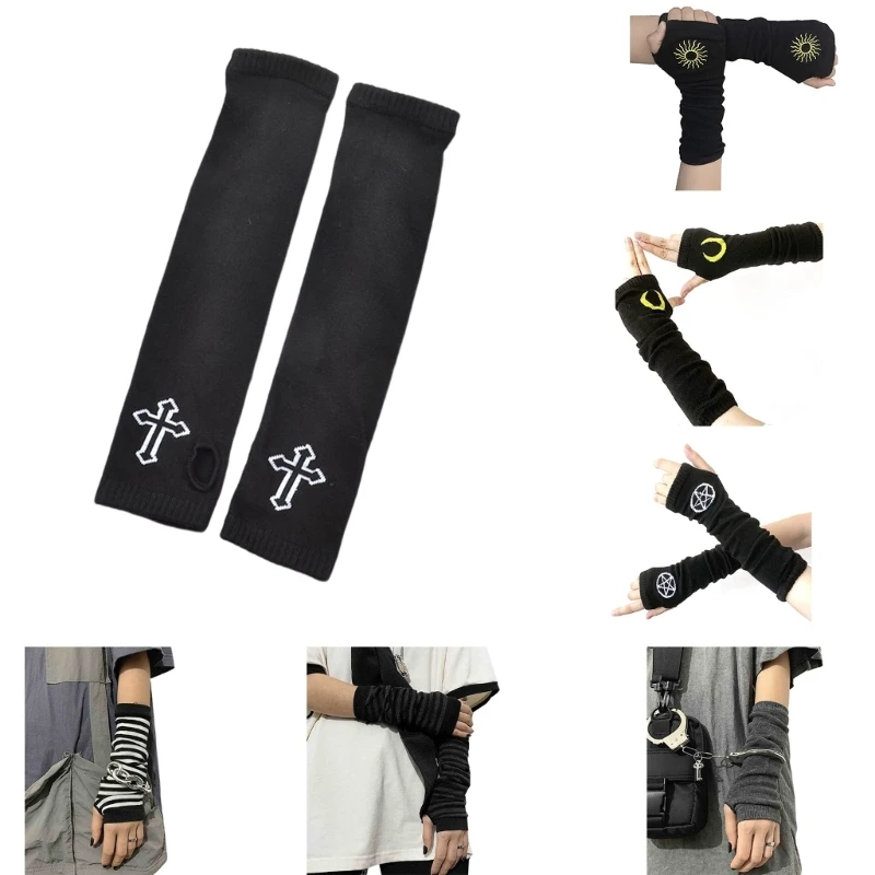 

8 Styles Punk Arm Sleeves with Thumb Holes Women Men Party Cosplay Stretchy Long Arm Cover for Street Dance Sport Driving