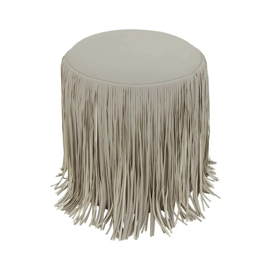 Fringe Wooden Tassel Jewelry Makeup Stool for Vanity Minimalist Bedroom Luxury Vegan Leather Upholstered Round Pouf Ottoman