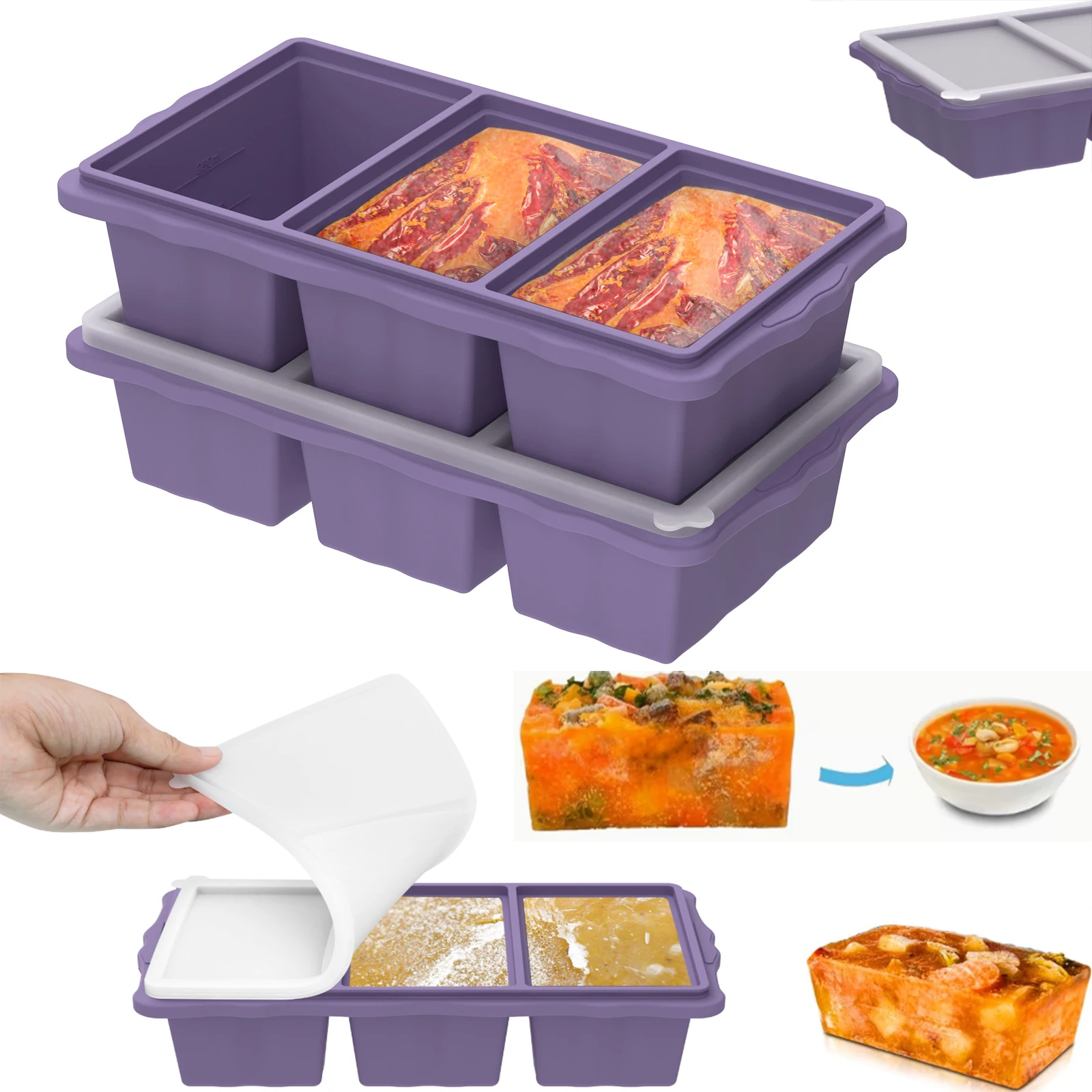 

Silicone Freezer Mold Refrigerated Food Storage Box Soup Sauce Food Freezer Tray Mold Ice Box Fresh-Keeping Storage Containers