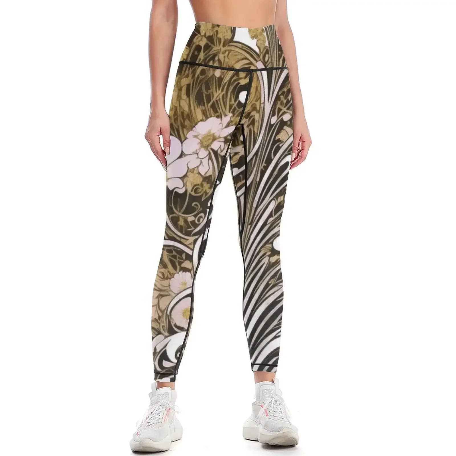 

Vintage Art Nouveau Alphonse Mucha Classical Nature Flower Print Leggings sports for gym active wear joggers for Womens Leggings