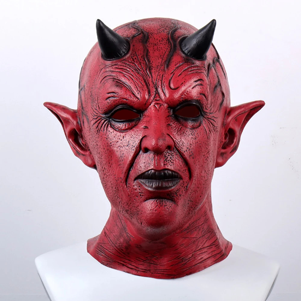 

Mephistopheles Red Demon Horn Mask Cosplay Horror Devil Skull Killer Latex Helmet Halloween Carnival Purim Party Costume Props