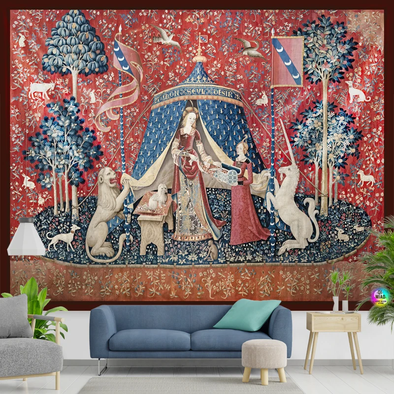 THE TAPESTRY OF THE LADY AND THE UNICORN THE LATE MIDDLE AGES Tapestry Home Deco Bohemian Wall Hanging Decoration   Room Decor