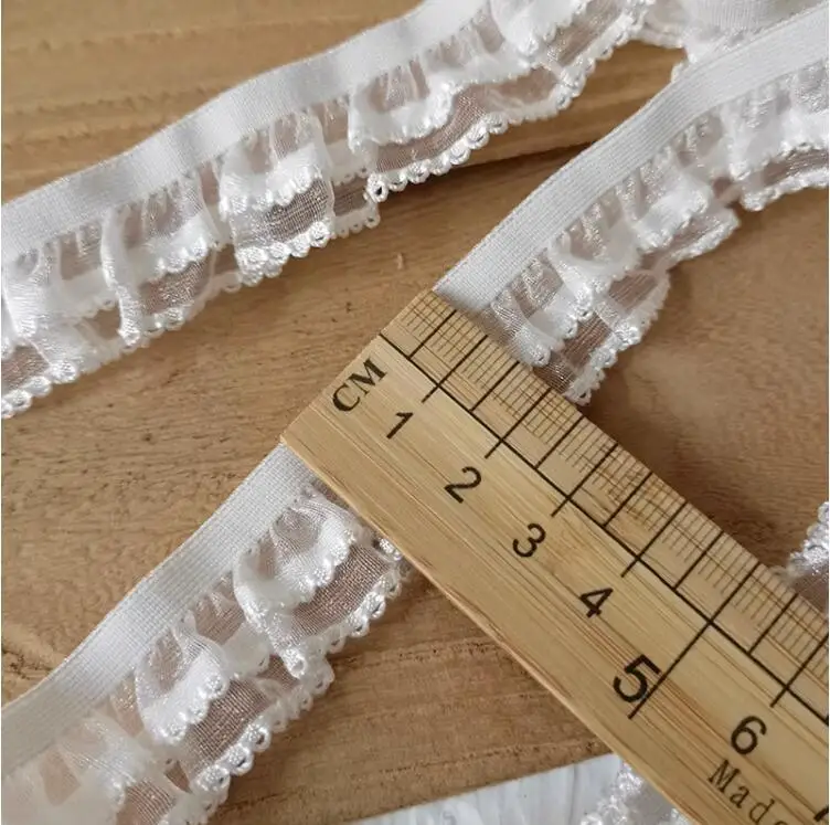 5meters/lot 2layer White lace pleated ribbon with elastic belt dog tooth diy Art decoration material  SC447