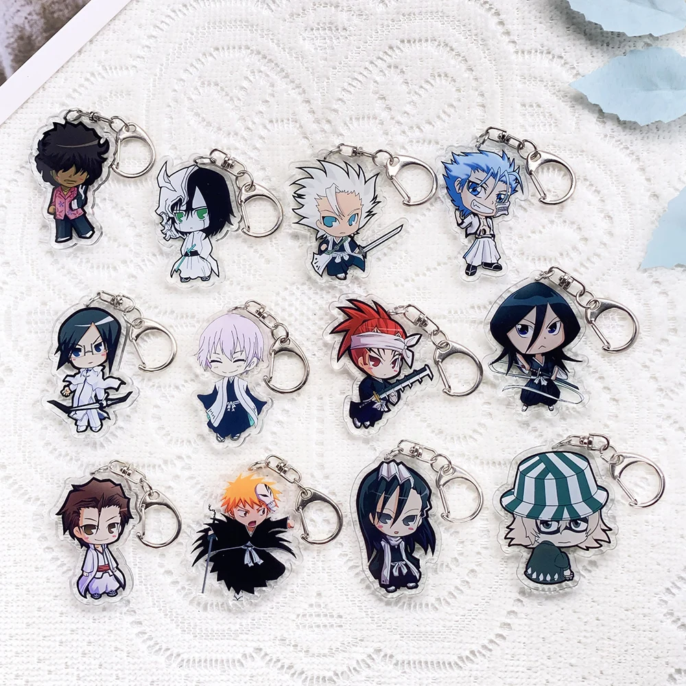 12Pcs Anime Character Bleach Car Keychain Acrylic Keyrings Bag Charms Cute Backpack Pendant Funny Prop Decoration Friends Gifts