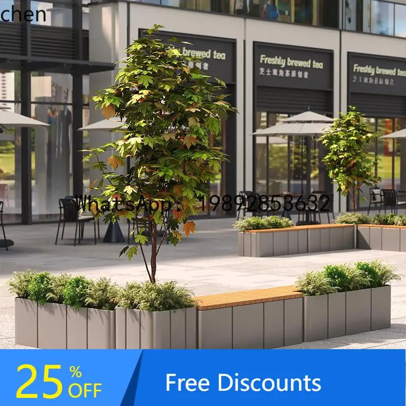 

Outdoor Stainless Steel Flower Box Seat Stool Commercial Plaza Seat Flower Groove Fence Partition Planting Box