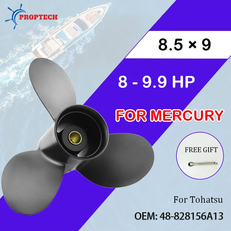 

For Mercury Outboard Propeller Fit 8hp 9.9hp 8.5*9 Aluminum Alloy Screw Boat Motor 3 Blade 12 Spline Ship Marine Engine Part